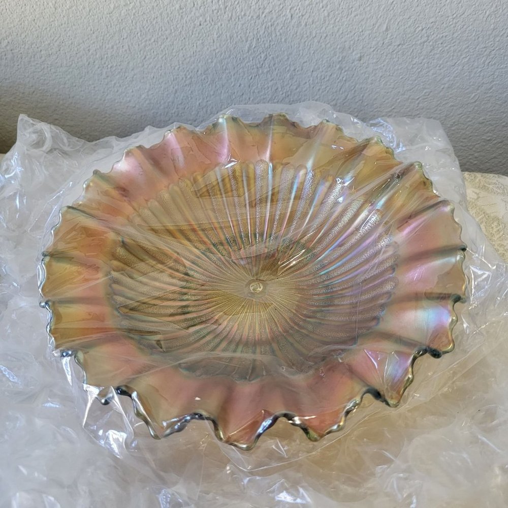 Northwood Stippled Rays Bowl Pie Crust Edge, Vintage Carnival Glass - Picture 6 of 7
